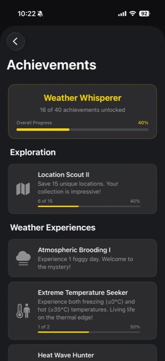 Feels Like achievements page with progression cards